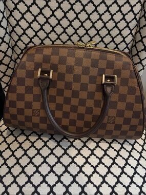Louis Vuitton Damier Ebene Satchel in Brown with Gold Hardware
